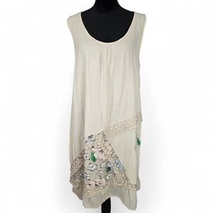 Italian Cotton Tunic Dress Lace Crochet Cottagecore Lagenlook Boho EST Sz Large
